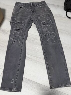 American Eagle Outfitters Men's Slim Distressed Gray Ripped Jeans